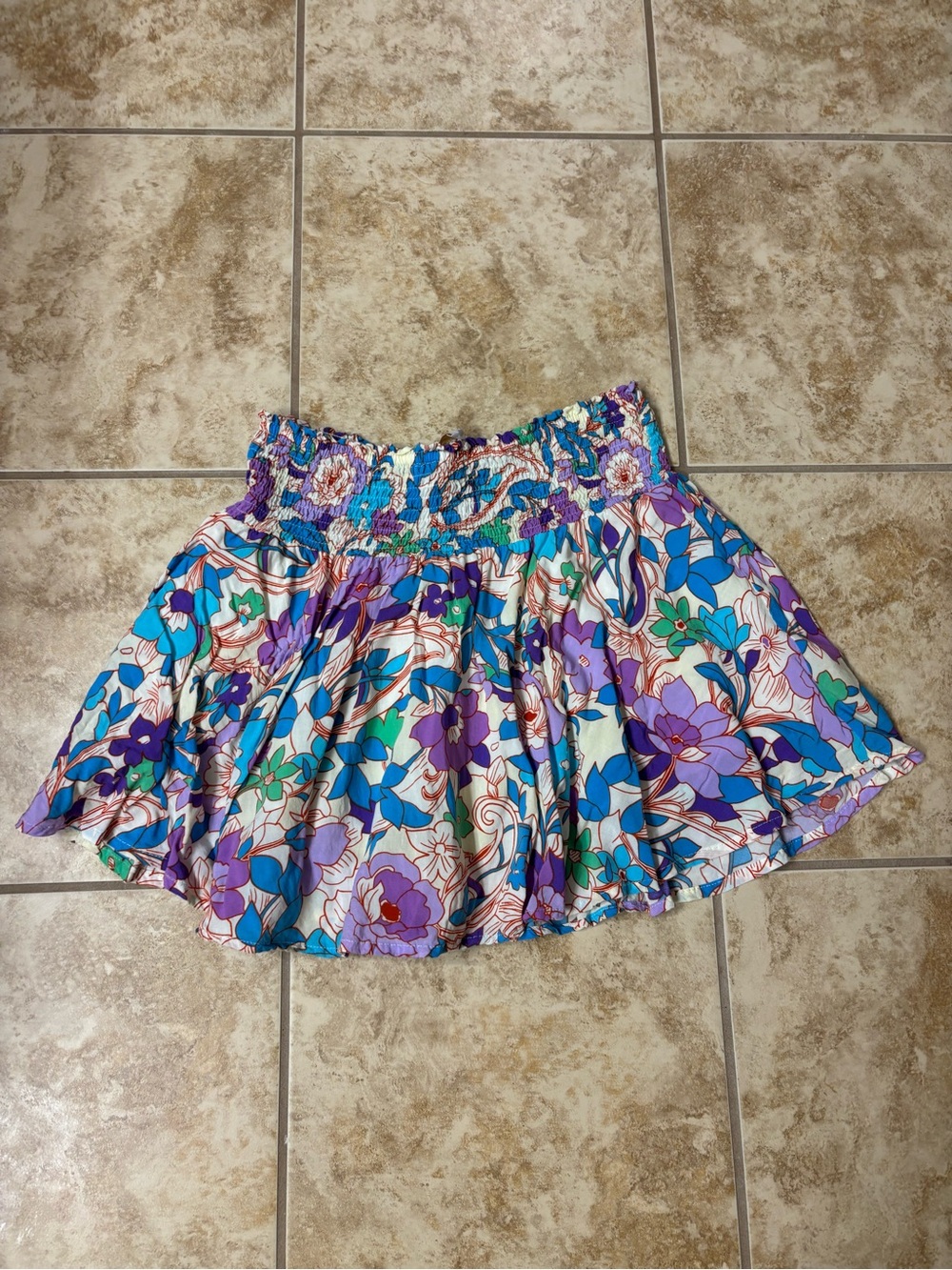 Floral Smocked Mini Skirt - Purple & Blue